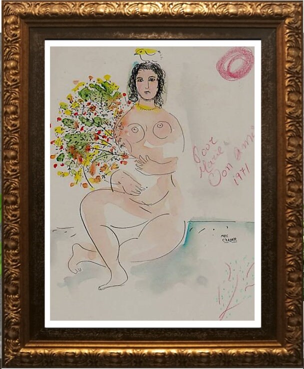 CHAGALL- Original Watercolor/ Painting on Paper; Perfect Signature. PHD Approval. Appraisal- Investment Quality. Unframed.